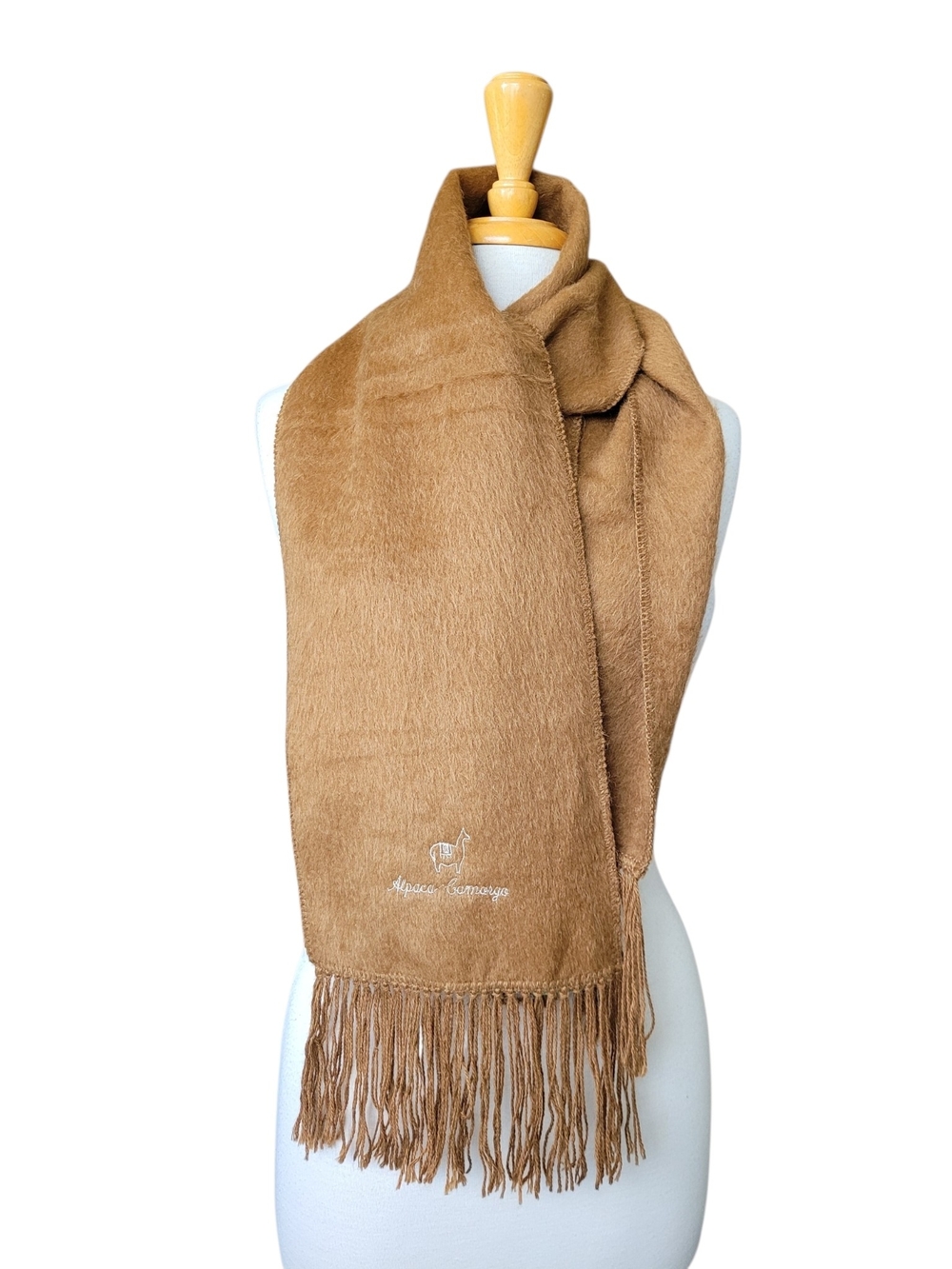Alpaca Camargo Camel Brown Fringe Wrap Scarf